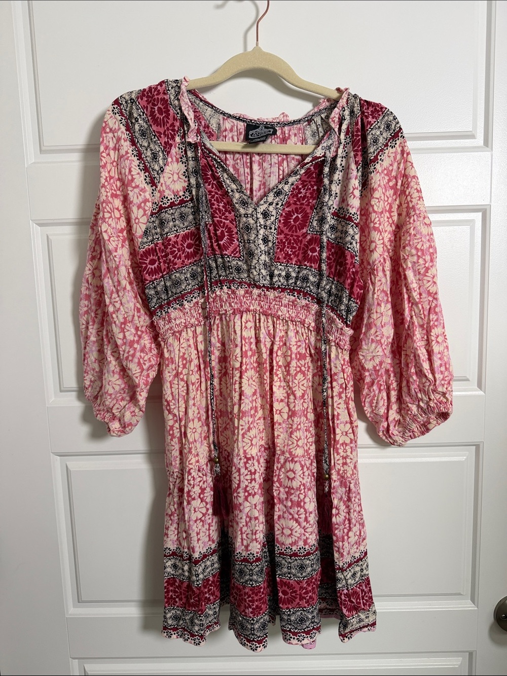 Angie Boho Floral Tie-Front Mini Dress Size Small